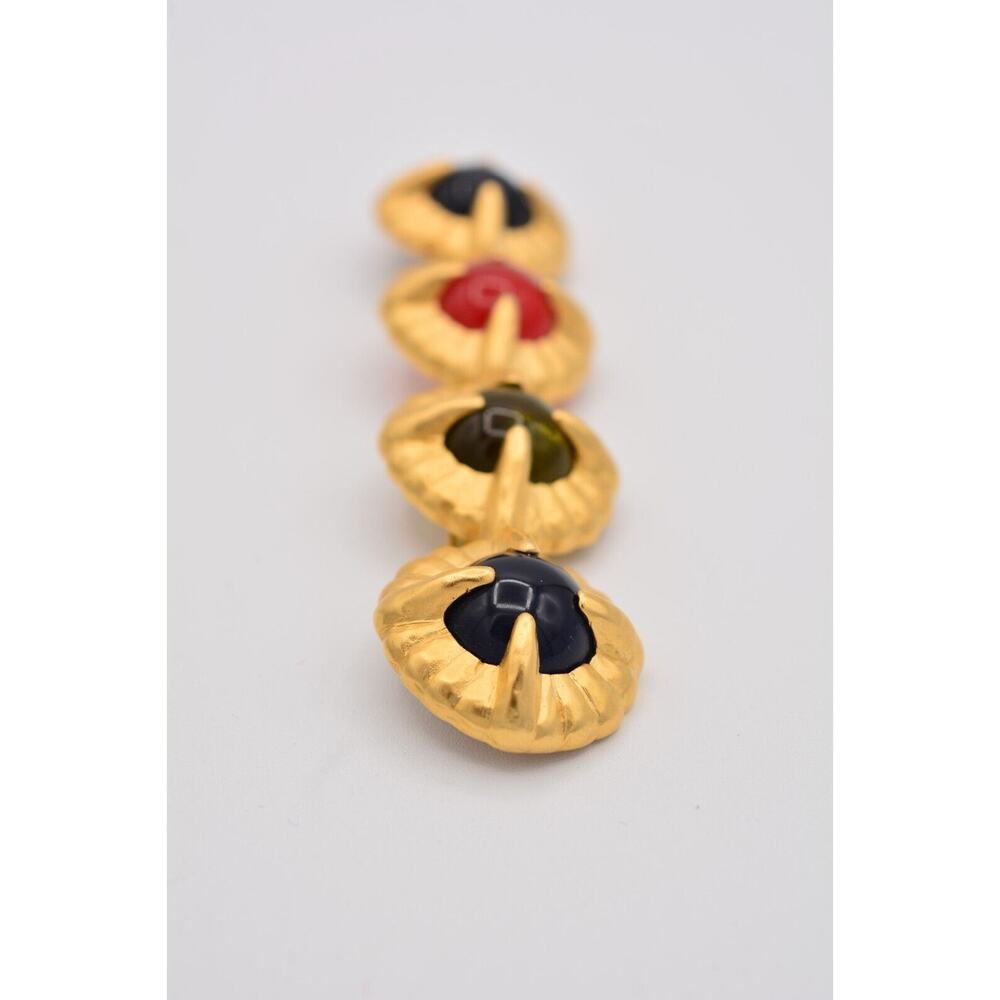 Givenchy Vintage Cabochon Pin Brooch Multi-Color Brushed Gold NOS Signed BinAT - Picture 9 of 12